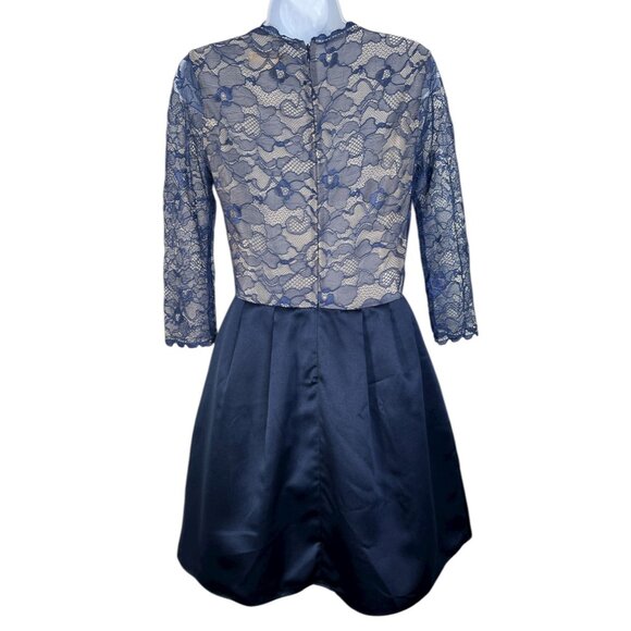 Erin Fetherston Delphine Lace Mini Dress Navy Blue Nude Satin Cocktail Party 4 - Picture 8 of 13